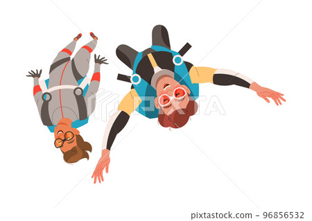 Man Characters Skydiving Falling Down with Parachute Vector Illustration 96856532