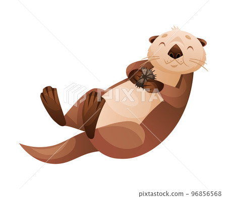 Sea Otter as Marine Mammal and Aquatic Creature with Brown Coat and Long Tail Holding Urchins Vector Illustration 96856568