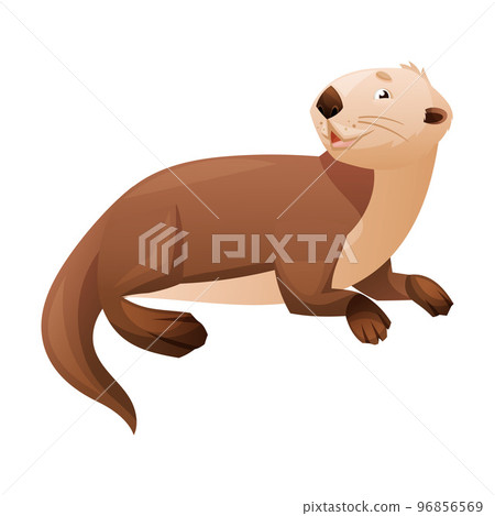 Sitting Sea Otter as Marine Mammal and Aquatic Creature with Brown Coat and Long Tail Vector Illustration 96856569