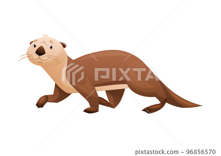 Walking Sea Otter as Marine Mammal and Aquatic Creature with Brown Coat and Long Tail Vector Illustration 96856570