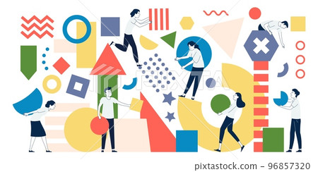 Abstract teamwork metaphor, collaborative business people. Upgrade collaboration, collect geometric shapes together. Structured recent vector process Abstract teamwork metaphor, collaborative business people. Upgrade collaboration, collect geometric shapes together. Structured recent vector process 96857320