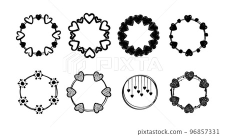 Grunge hearts frames. Heart and flowers, brush dots decorative round elements. Love, romantic ink design, vector abstract valentine day circle wreaths decorations Grunge hearts frames. Heart and flowers, brush dots decorative round elements. Love, romantic ink design, vector abstract valentine day circle wreaths decorations 96857331