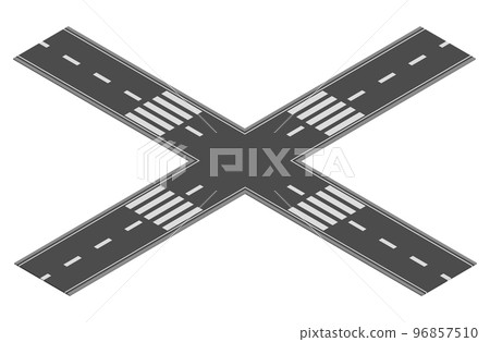 Isometric road element for highway city street map traffic creation. Asphalt part of road or route with cross and junction Isometric road element for highway city street map traffic creation. Asphalt part of road or route with cross and junction 96857510