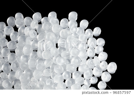 Close up picture of polypropylene granules, selective focus. Close up picture of polypropylene granules, selective focus. 96857597