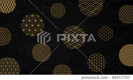 金色日本圖案圓框背景 96857707