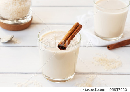 Homemade orchata served with cinnamon Homemade orchata served with cinnamon 96857930
