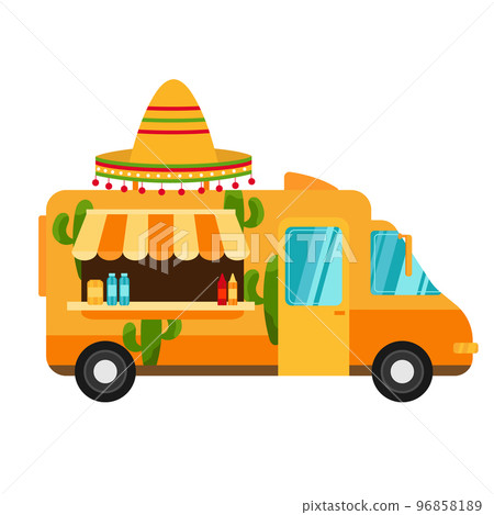 Flat design vector cartoon illustration food truck. Traditional Mexican cuisine Flat design vector cartoon illustration food truck. Traditional Mexican cuisine 96858189