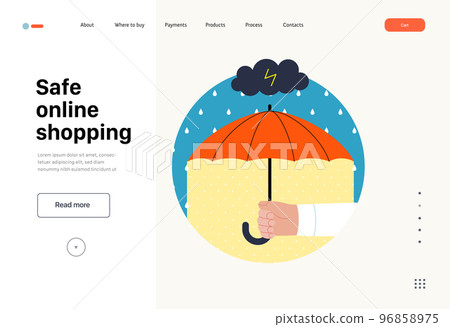 Safe online shopping - Online shopping and electronic commerce series - modern flat vector concept illustration of a hand holding an umbrella. Promotion, discounts, sale and online orders concept 96858975