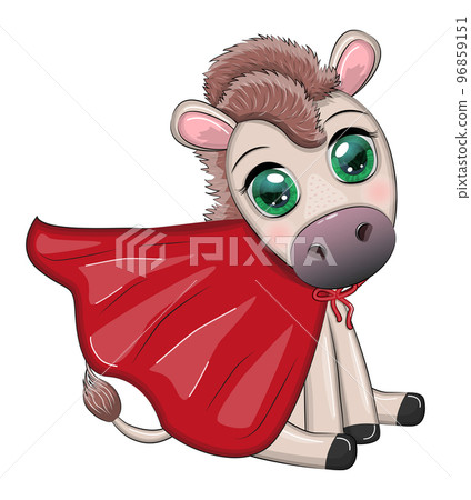 Cute donkey superhero in a red lifeguard cape Cute donkey superhero in a red lifeguard cape 96859151