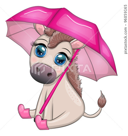 Cute donkey with umbrella, autumn is coming theme 96859165