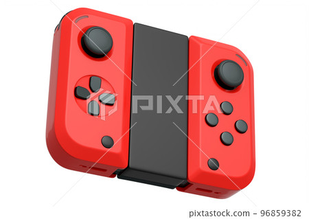 Portable video game controllers attached to touch screen on white background Portable video game controllers attached to touch screen on white background 96859382