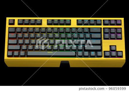 Yellow computer keyboard with rgb colors isolated on black background. 96859399
