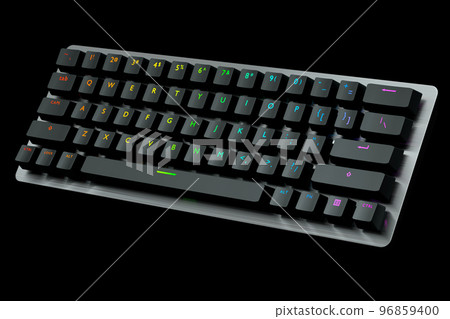 Black computer keyboard with rgb colors isolated on black background. 96859400