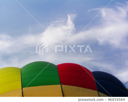 Hot air balloon A balloon standing vertically with air heated by a burner Hot air balloon A balloon standing vertically with air heated by a burner 96859564