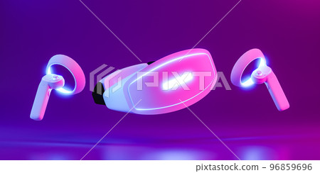 Virtual Reality Glasses with Game Controllers. 3d render 96859696