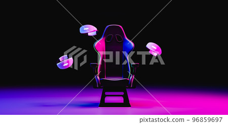 Gamer's chair surrounded and virtual reality goggles. 3d render 96859697