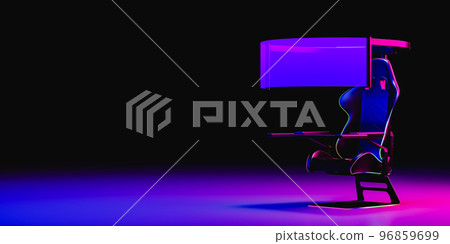 Gamer chair with a screen around it. 3d render Gamer chair with a screen around it. 3d render 96859699