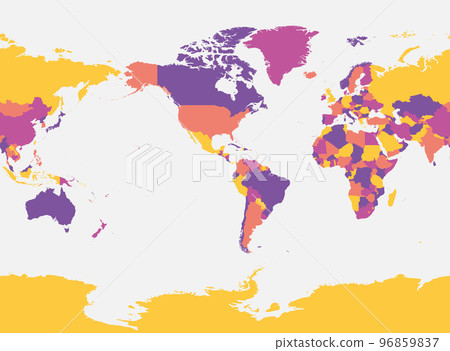 World blank map - America centered. High detailed political map of World World blank map - America centered. High detailed political map of World 96859837
