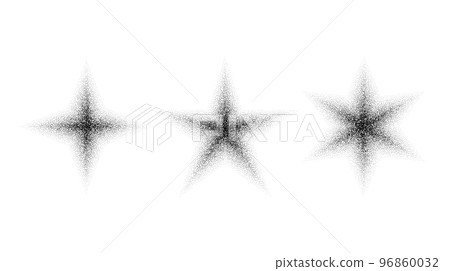 Dotted grain star set. Black noise texture asterisks collection. Black stippled flares. Halftone sparkles. Vector  96860032