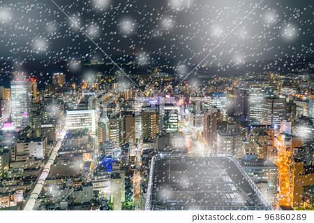 [Winter material] Sendai city night view snow scene image [Miyagi prefecture] 96860289