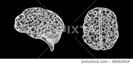 Brain symbol with grid isolated on black background Brain symbol with grid isolated on black background 96860804