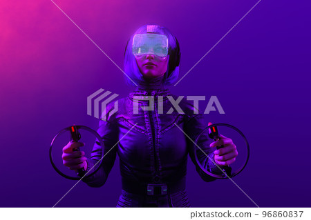 Digital avatar playing game in metaverse virtual world, 3d render 96860837