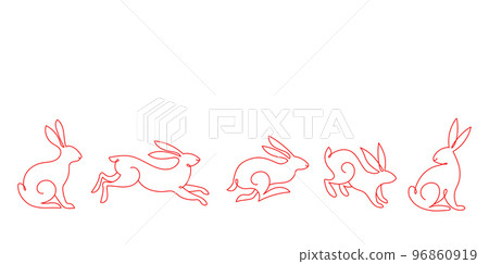 Collection of rabbits, bunnies linear illustrations. Chinese new year 2023, year of the rabbit - set Collection of rabbits, bunnies linear illustrations. Chinese new year 2023, year of the rabbit - set 96860919