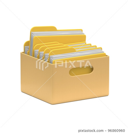 Cardboard box with yellow folders 3D 96860960
