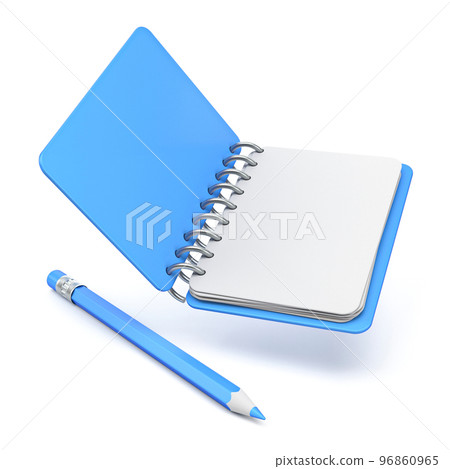 Blue empty notepad with blue pencil 3D 96860965