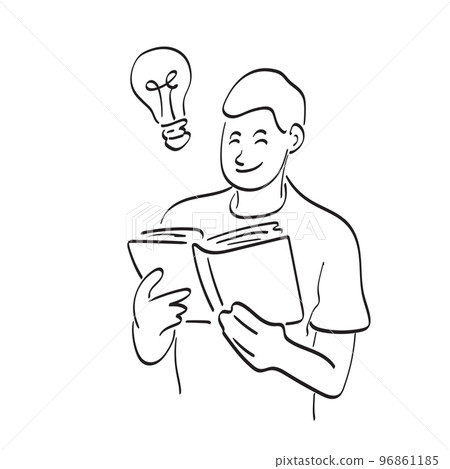 line art man reading book with bulb illustration vector hand drawn isolated on white background 96861185