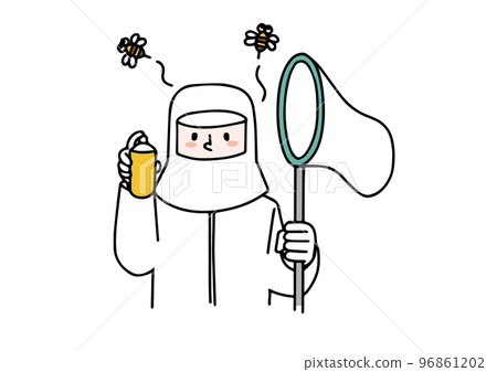 Illustration of a man exterminating bees (color) Illustration of a man exterminating bees (color) 96861202