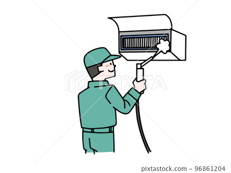 Illustration of a man cleaning the air conditioner (color) 96861204