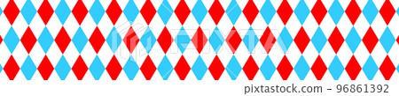 Harlequin seamless pattern. Blue, red and and white rhombus horizontal background. Circus, masquerade, carnival print. Clown, joker or jester costume ornament Harlequin seamless pattern. Blue, red and and white rhombus horizontal background. Circus, masquerade, carnival print. Clown, joker or jester costume ornament 96861392