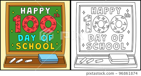 Happy 100th Day Of School Coloring Illustration - Stock Illustration ...