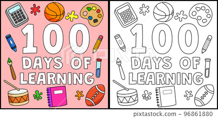 100th Day Of School Learning Coloring Illustration 96861880