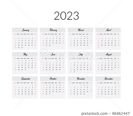 2023 year calendar template. Vector illustration 2023 year calendar template. Vector illustration 96862447