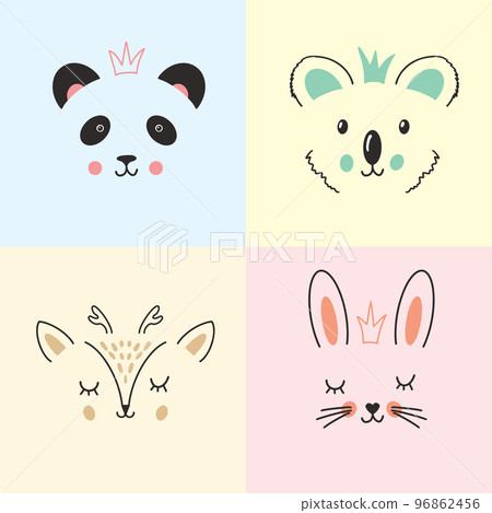 Cute Animal face. Cartoon animals collection, panda, deer, koala and rabbit. Vector illustration Cute Animal face. Cartoon animals collection, panda, deer, koala and rabbit. Vector illustration 96862456