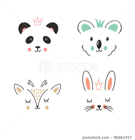 Cute Animal face. Cartoon animals collection, panda, deer, koala and rabbit. Vector illustration Cute Animal face. Cartoon animals collection, panda, deer, koala and rabbit. Vector illustration 96862457