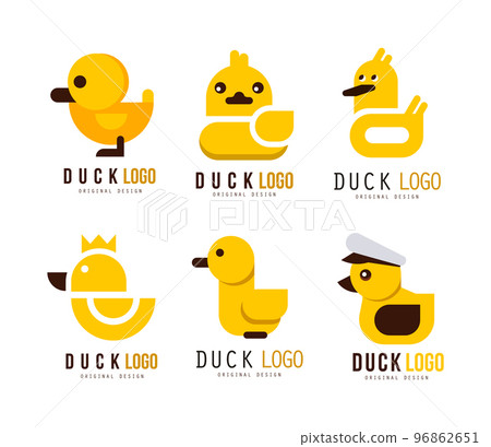 Yellow Duck Logo Design with Toy Rubber Duckling Vector Set Yellow Duck Logo Design with Toy Rubber Duckling Vector Set 96862651