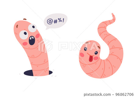 Funny Pink Worm Character with Long Tube Body Shouting with Fear and Showing Tongue Vector Set Funny Pink Worm Character with Long Tube Body Shouting with Fear and Showing Tongue Vector Set 96862706