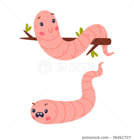 Funny Pink Worm Character with Long Tube Body Hanging on Tree Branch and with Angry Face Vector Set Funny Pink Worm Character with Long Tube Body Hanging on Tree Branch and with Angry Face Vector Set 96862707