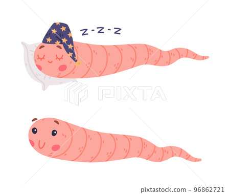 Funny Pink Worm Character with Long Tube Body Vector Set Funny Pink Worm Character with Long Tube Body Vector Set 96862721