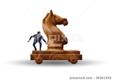 Businessman and trojan horse in trap concept Businessman and trojan horse in trap concept 96862849