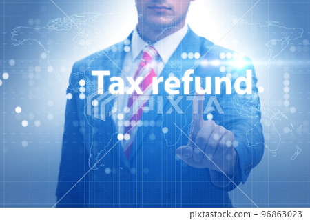 Businessman in tax refund concept Businessman in tax refund concept 96863023