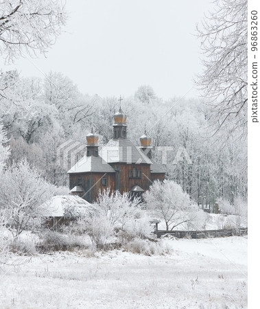Winter in Kyiv, Ukraine in Museum of Folk Architecture 96863260