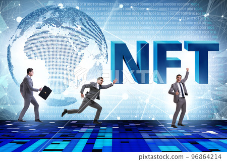 Businessman in NFT non fungible concept Businessman in NFT non fungible concept 96864214