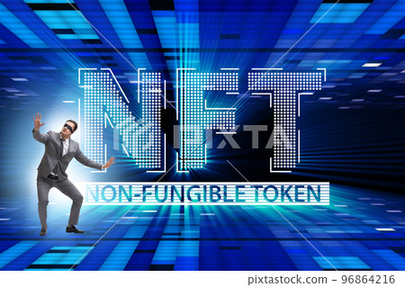 Businessman in NFT non fungible concept Businessman in NFT non fungible concept 96864216