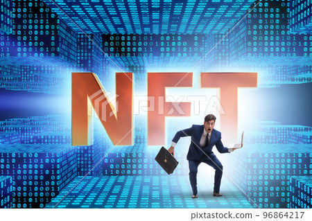 Businessman in NFT non fungible concept Businessman in NFT non fungible concept 96864217