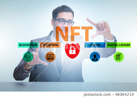 Businessman in NFT non fungible concept 96864219