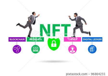 Businessman in NFT non fungible concept Businessman in NFT non fungible concept 96864231